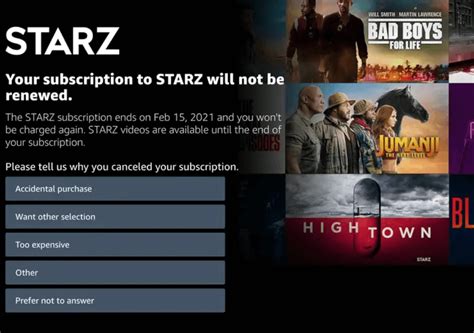 cancel starz subscription through prime.